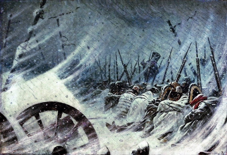 Đội quân của Napoleon co ro trong giá lạnh mùa đông nước Nga.