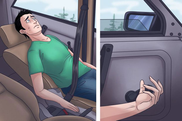 xe-bi-treo-tren-vach-da-1 Cố gắng tìm lấy điểm thăng bằng của chiếc xe lúc này, rồi từ từ trườn ra cửa sau rồi thoát ra.