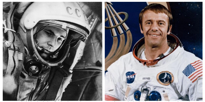 Hai phi hành gia huyền thoại của Liên Xô và Mỹ: Yuri Gagarin (trái, Liên Xô) và Alan Shepard (Mỹ).