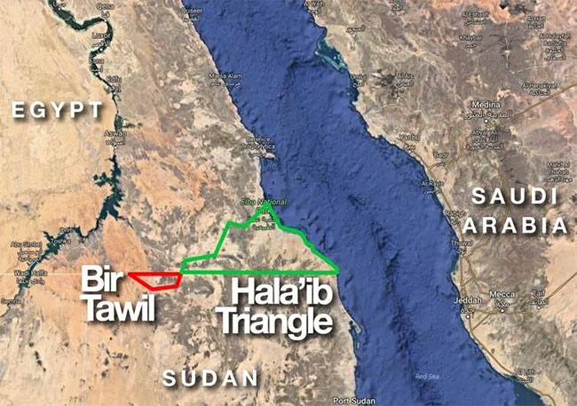 vung-dat-bir-tawil-1 Bir Tawil nằm trên biên giới giữa Ai Cập và Sudan.